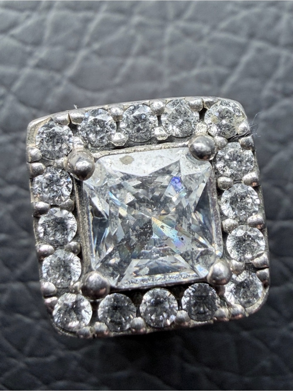 AUTHENTIC PANDORA SQUARE SPARKLE CZ HALO CHARM Silver